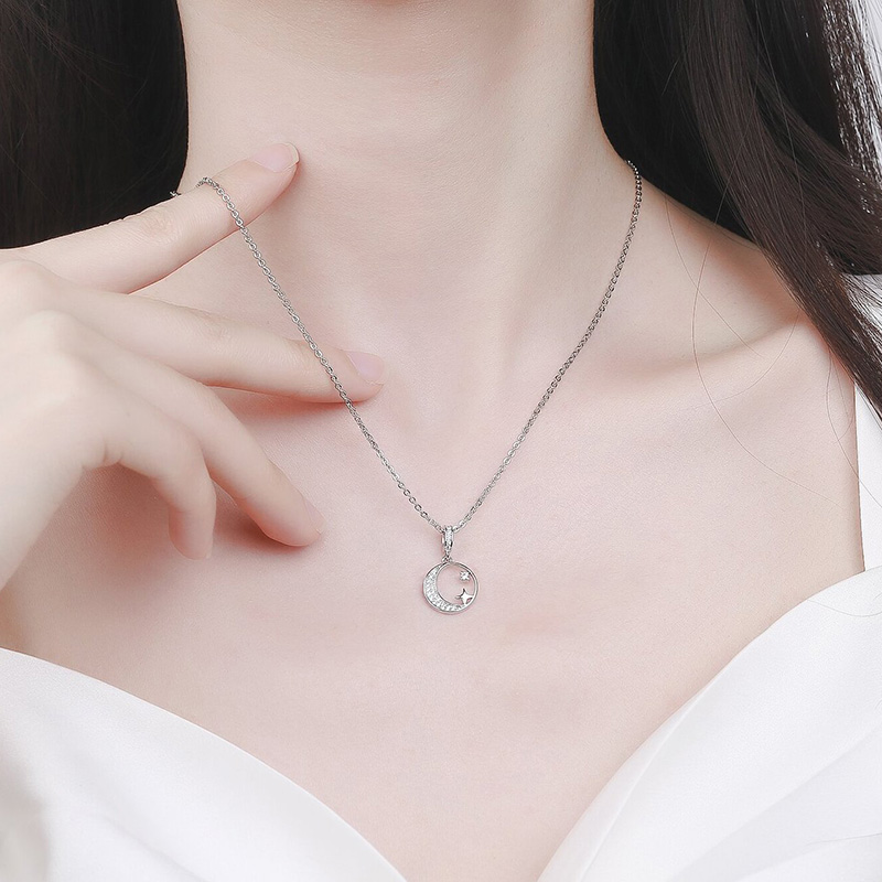 100 % Pure Silver S925 Star Moon Pendant Necklace