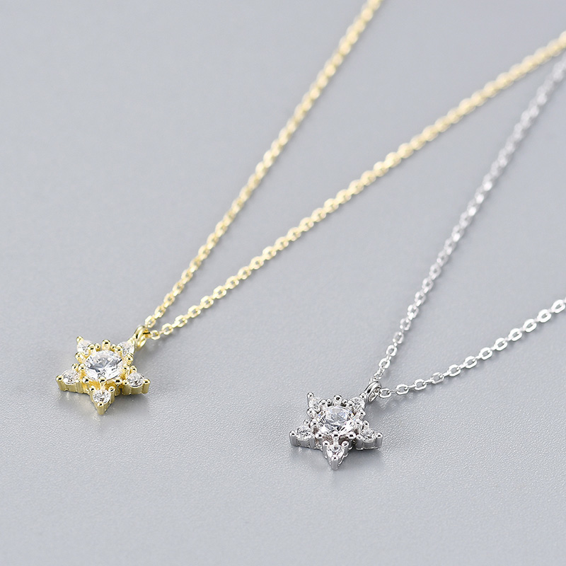 Pure 925 Sterling Silver Zircon Star Necklace