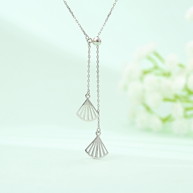 925 Silver Hollow Fan shaped Charm design Adjustable Chain Necklace