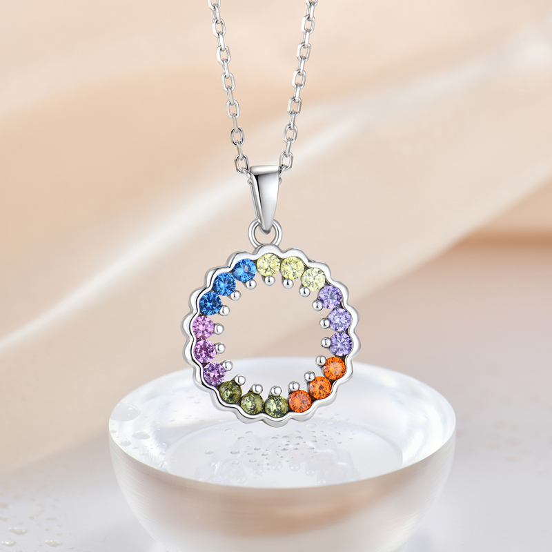 925 sterling silver rainbow colorful stone pendant kaulakoru stone necklace silver gold