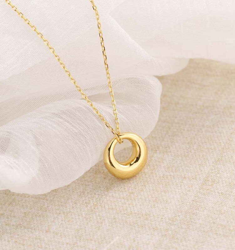 Real Gold Plated Irregular Round Circle Necklace 925 Sterling Silver Blue Rhinestone Chain with Irregular Hollow Round Necklace
