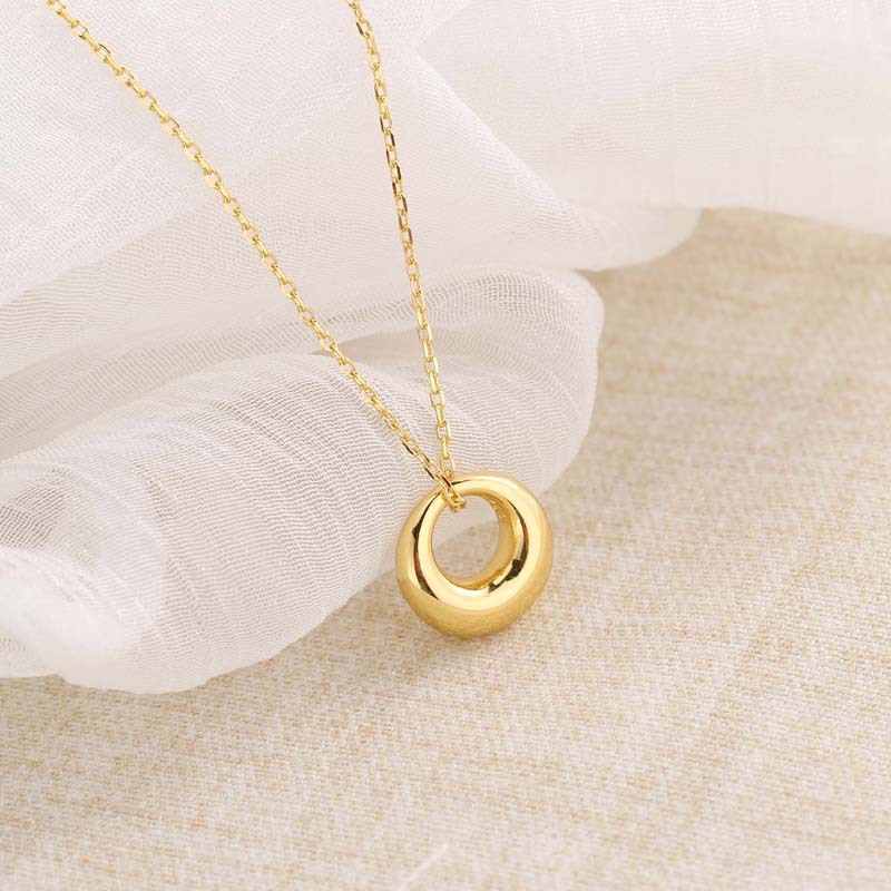 Real Gold Plated Irregular Round Circle Necklace 925 Sterling Silver Blue Rhinestone Chain with Irregular Hollow Round Necklace