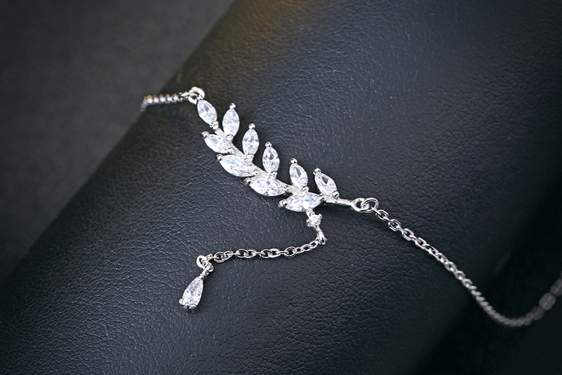 925 Silver Dainty Zircon Leaf Necklace cz Women