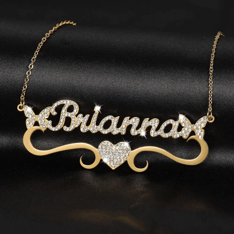 Hand Made Personalized Zircon Name Necklace with Butterfly & Love