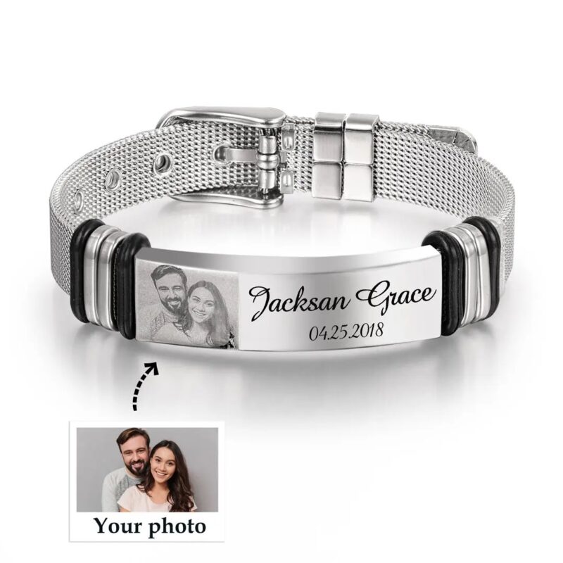 Personalised - Customised Photo with Text Bracelet for men