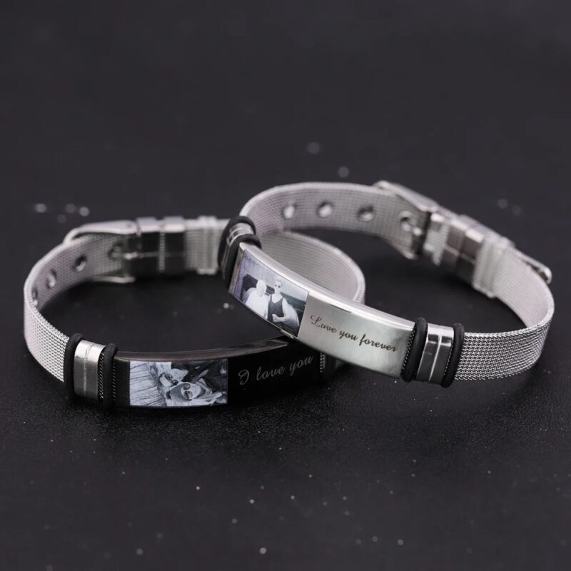 Personalised - Customised Photo with Text Bracelet for men