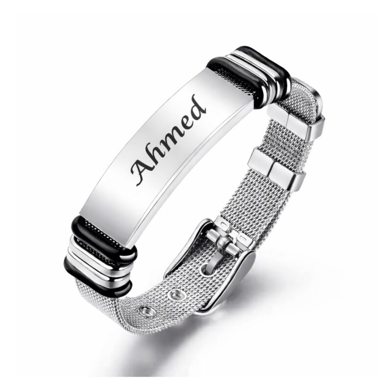 Customized Name Bracelet for Men and Women Black, Silver-Gold-Rose Gold-Engrave Name-Foxmer