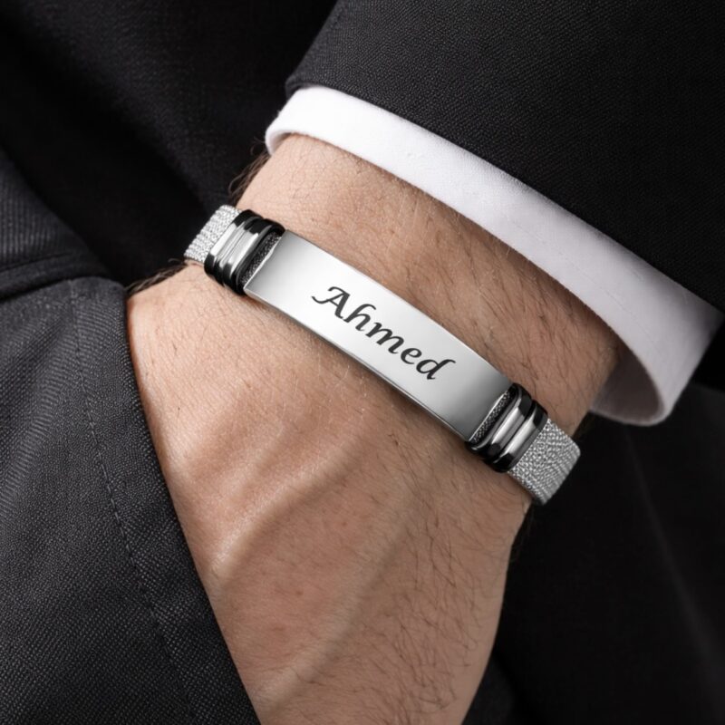 Customized Name Bracelet for Men and Women Black, Silver-Gold-Rose Gold-Engrave Name-Foxmer