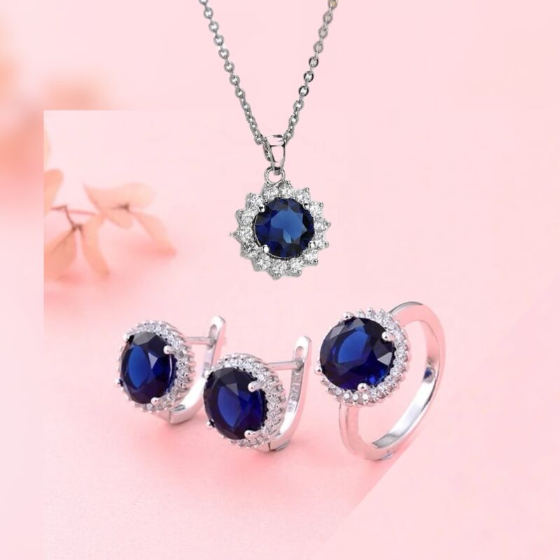 925 Silver Blue Stone Jewelry Set for Women