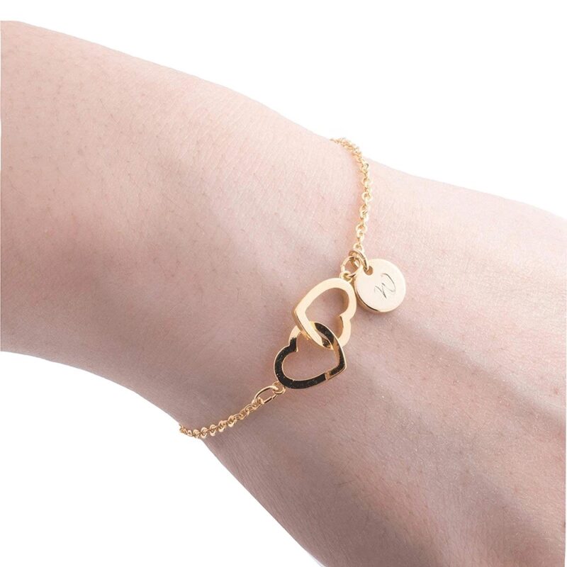 Customized Double Heart Adjustable Bracelet with Initial and Name for Women