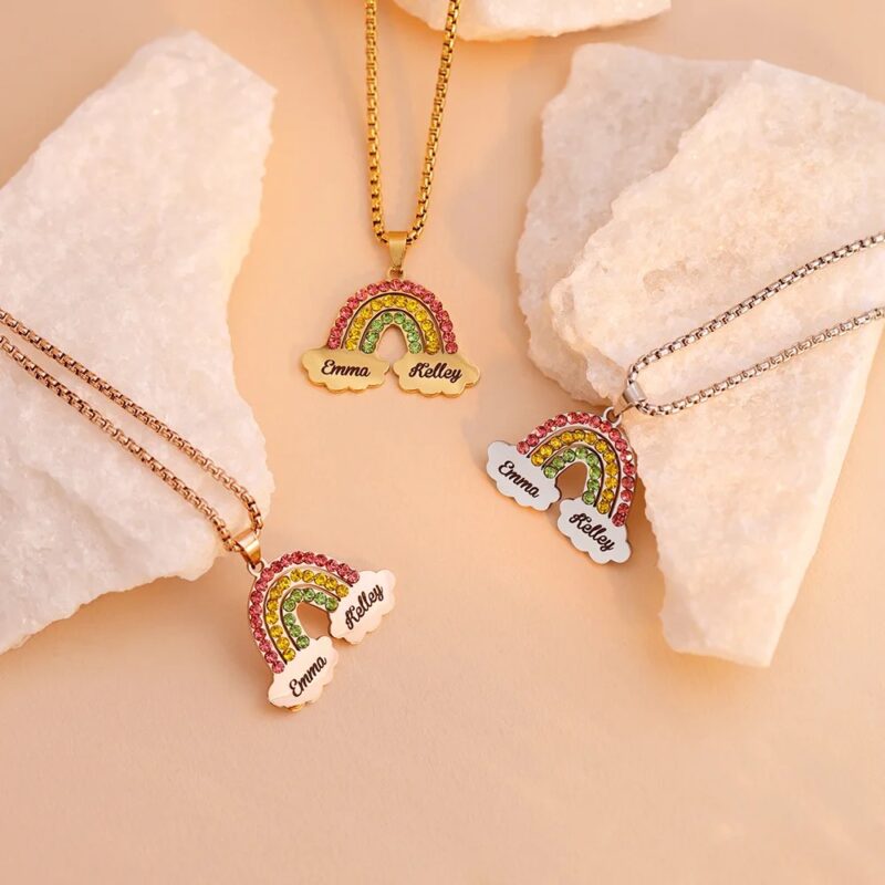 Customized Rainbow Necklace with Name Engraved for Women