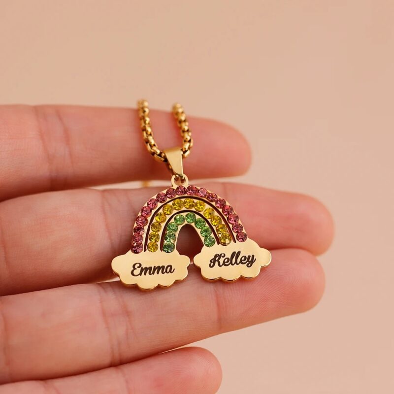 Customized Rainbow Necklace with Name Engraved for Women