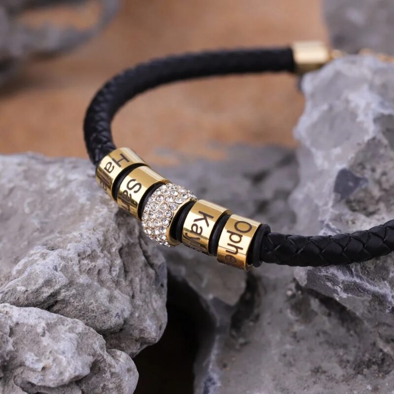 Customized Jewelry Bead Leather Bracelet with Special Names for men