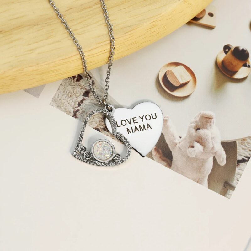 Customized Silver Heart Necklace with Stones