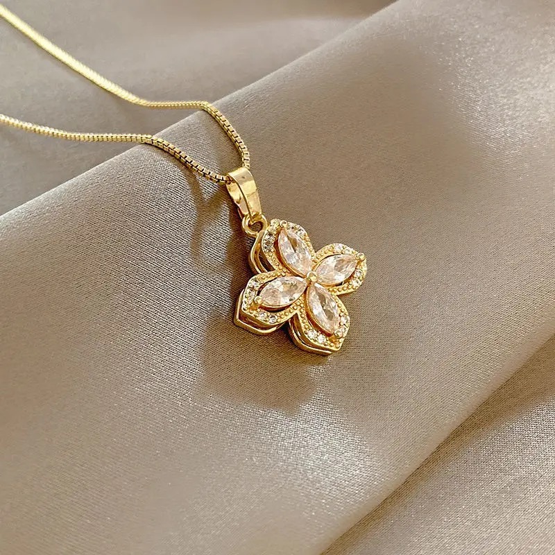 Gold plated Spinning Flower Necklace for Women