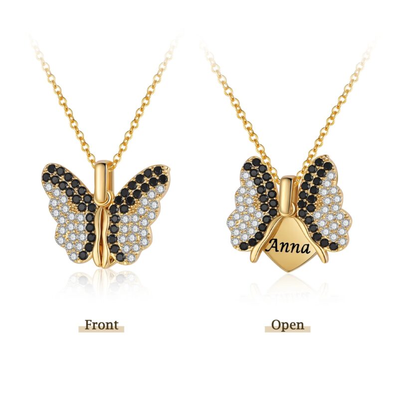 Customized Butterfly Necklace with Stone - Hidden Name Necklace Butterfly