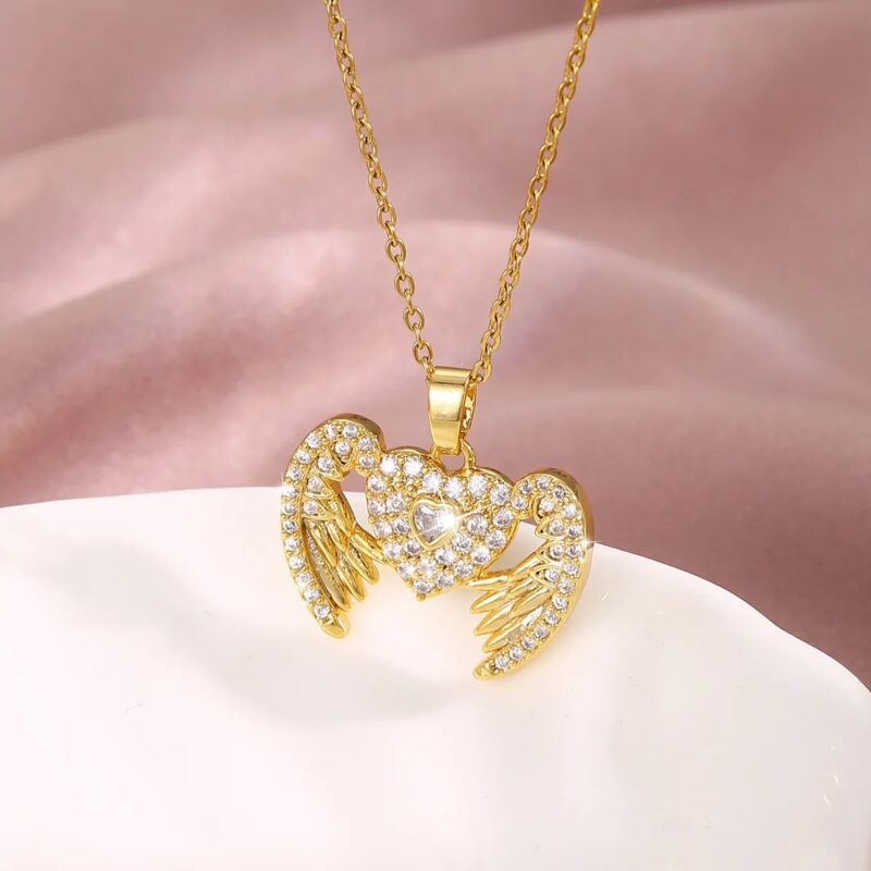 Customized Angel Necklace with Stone Hidden Name Engraved for Women