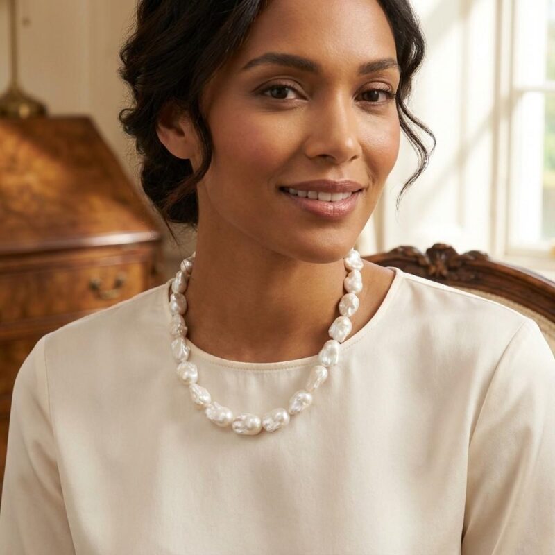 Premium Baroque Irregular Shaped Pearl Necklace - Natural Freshwater Pearls with 925 Sterling Silver Clasp