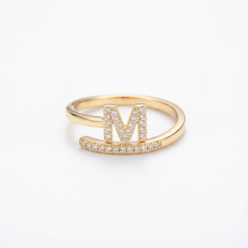 18k Gold Custom Initial Ring - Personalized VSSI Diamond Letter Ring for Women
